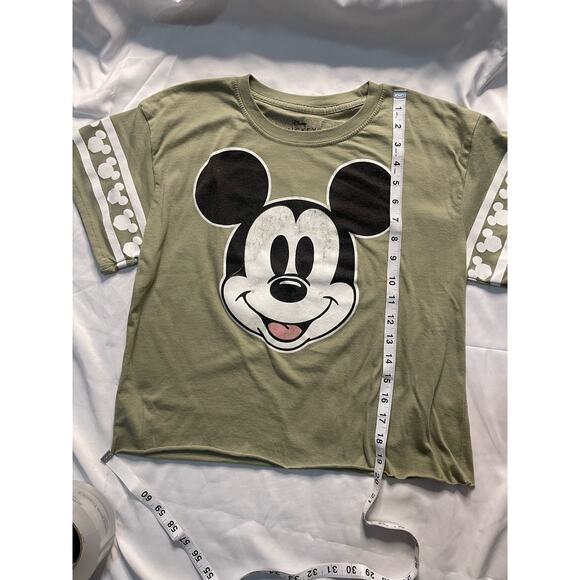 Pre-Loved Women’s Mickey Mouse Olive Green Crop Top Size Medium - Picture 1 of 8